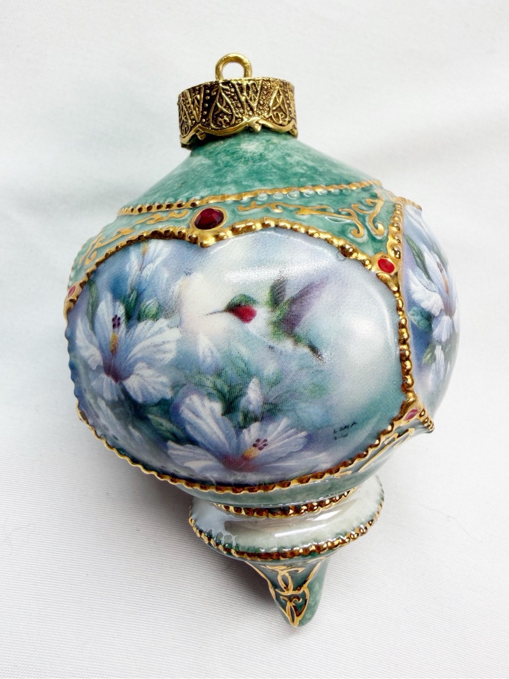 Bradford Exchange 90s Lena Liu Floral Ruby Hummingbird Porcelain Ornament
